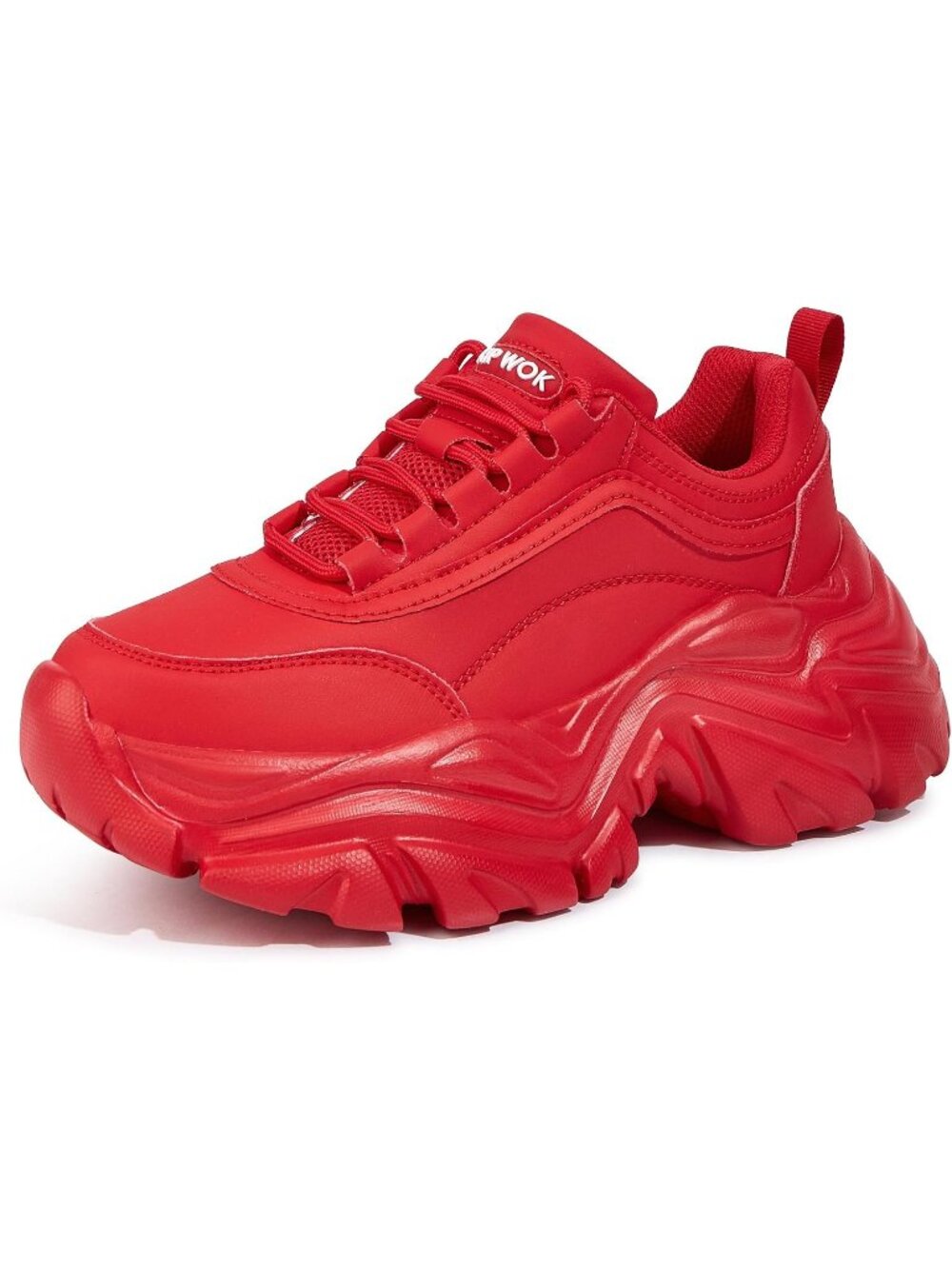 Women's Red Faux Leather Comfortable Chunky Wedge Walking Sport Stylish Sneakers